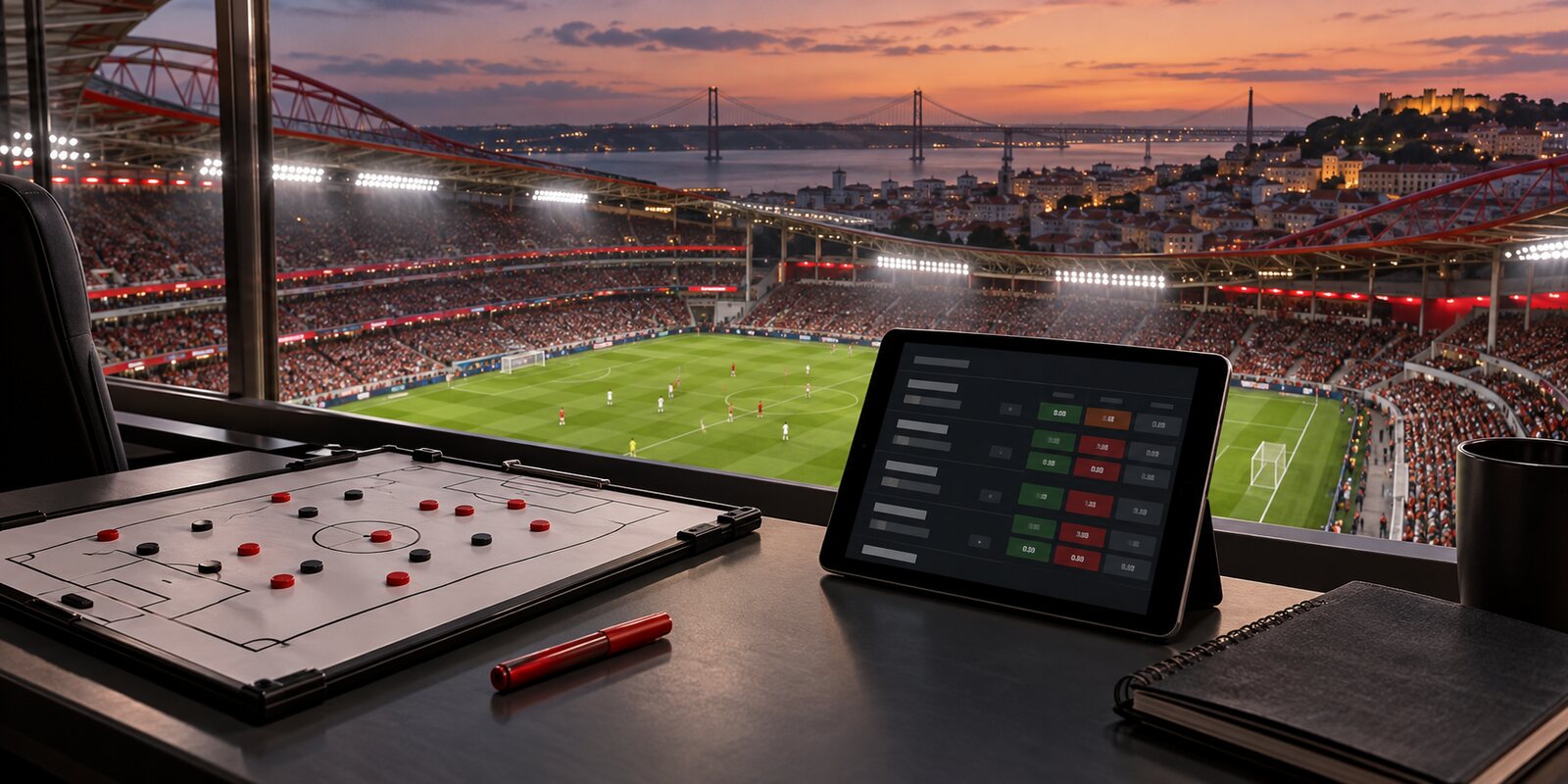 Estádio de futebol e mesa de análise